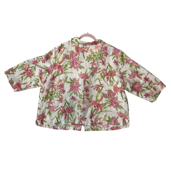 Crazy Horse Liz Clairborne Womens Size 2X Floral Linen-Blend Button-Up Shirt - Picture 4 of 6